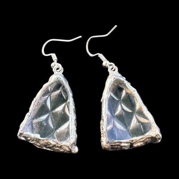 Anchor Hocking Crystal Glass Artisan Earrings W/ Silver Blend Bezel & 925 Hooks - Picture 8 of 16